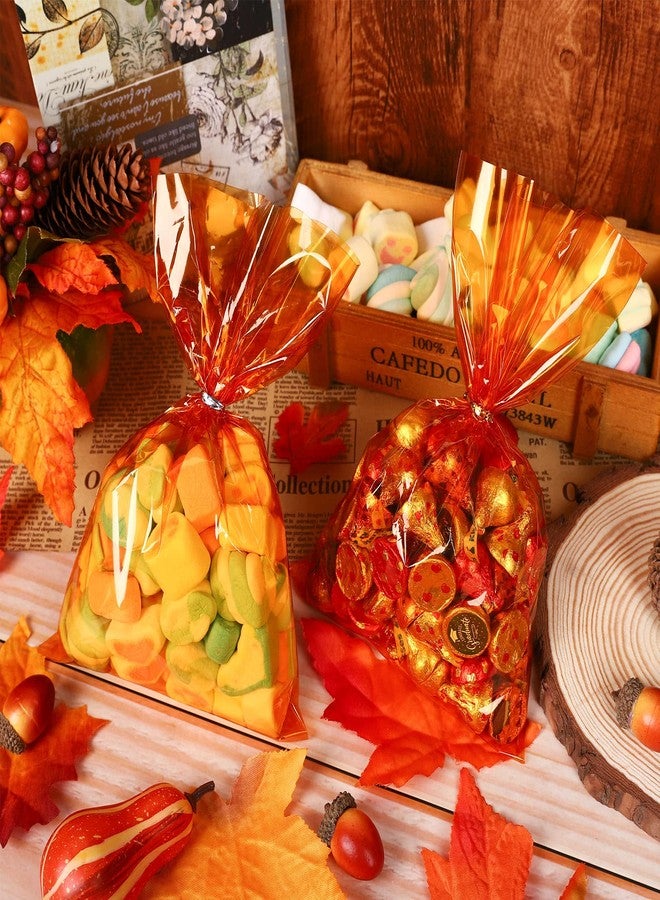 Whaline 100Pcs Fall Cellophane Bag with 100Pcs Twist Ties Mix Colors Goodie Treat Bags Orange Red Yellow Candy Snack Bag Thanksgiving Party Favor Bag for Fall Wrapping Decor Autumn Party Supplies - Image 3